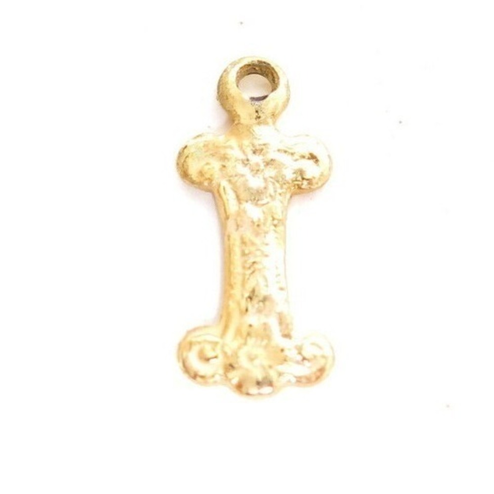Vintage Monogram I Initial Chased‎ Gold Toned Ornate Charm